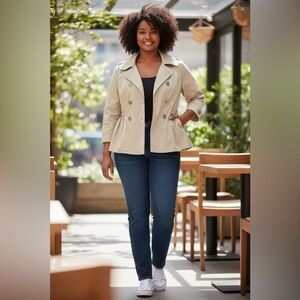 Serenade Women’s Khaki Light Tan Jacket with Metal Buttons 100% Cotton Size S